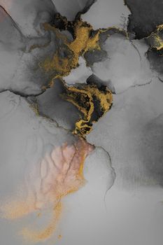 Dark gold abstract background of marble liquid ink art painting on paper . Image of original artwork watercolor alcohol ink paint on high quality paper texture .