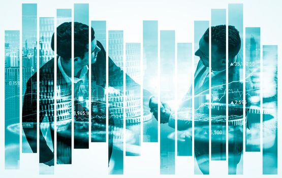 Business handshake on finance prosperity and money technology asset background . Economy and financial growth by investment in valuable stock market to gain wealth profit form currency trading