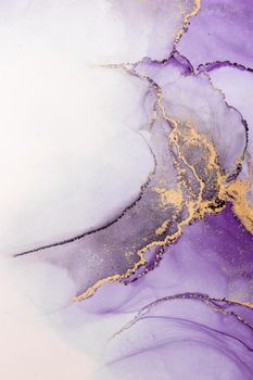 Purple gold abstract background of marble liquid ink art painting on paper . Image of original artwork watercolor alcohol ink paint on high quality paper texture .