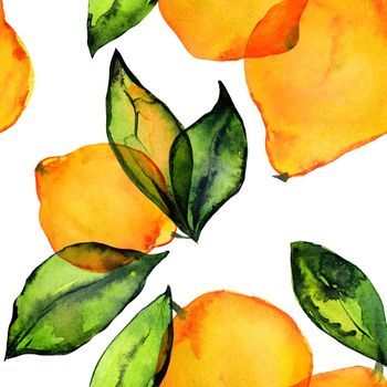 Lemon garden, fresh lemon fruits and leaves. Seamless pattern with hand drawn watercolor.