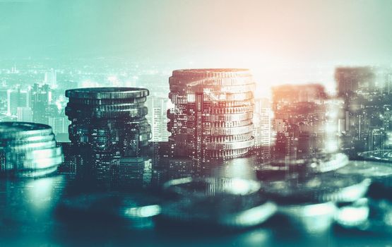 Finance and money technology background concept of business prosperity and asset management . Creative graphic show economy and financial growth by investment in valuable asset to gain wealth profit .
