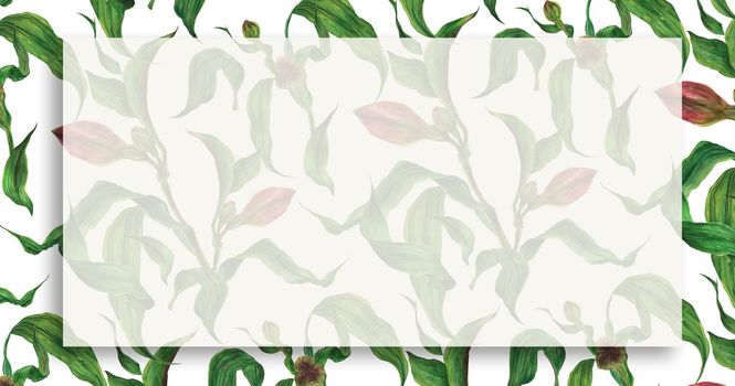 Floral landscape watercolor banner with alstroemeria branches