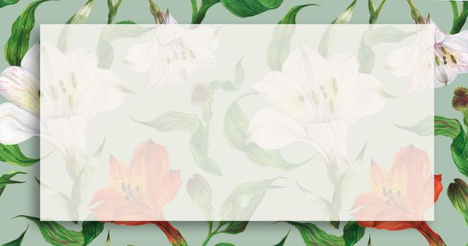 Floral landscape watercolor banner with red and white flowers