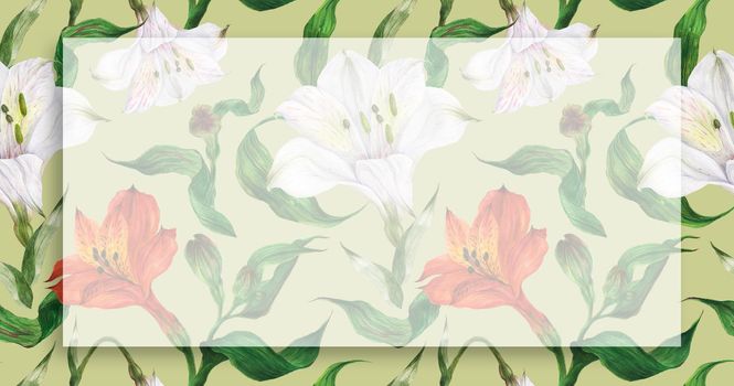 Floral landscape watercolor banner with red and white flowers and leaves