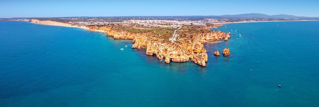 Aerial panorama from the lighthose and city Lagos in the Algarve Portugak