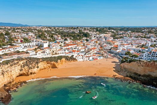 Aerial from the historical village Carvoeiro in the Algarve Portugal