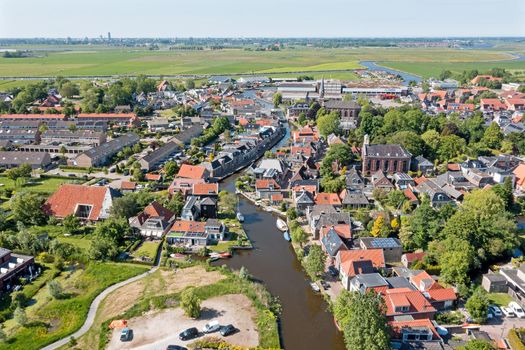 Aerial view from the village Wergea in Friesland the Netherlands