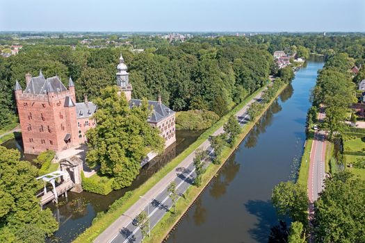Aerial from castle Nijenrode at the river Vecht in the Netherlands