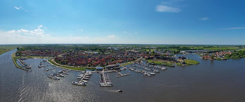 Aerial panorama from the city Grou in Friesland the Netherlands