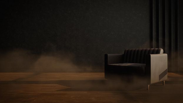 Empty living room in grungy style with dust smoke 3d Render