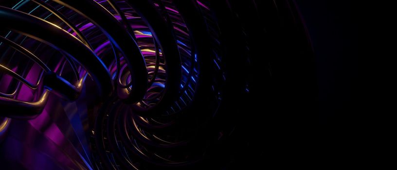 Abstract Flow Neon Iridescent BlueViolet Banner Background 3D Illustration