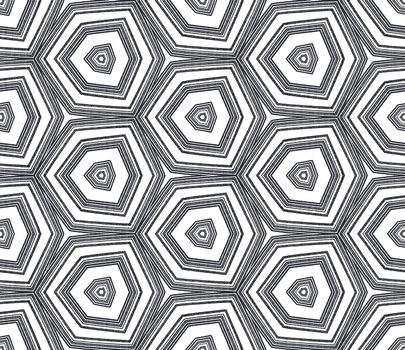 Textured stripes pattern. Black symmetrical kaleidoscope background. Textile ready lovely print, swimwear fabric, wallpaper, wrapping. Trendy textured stripes design.
