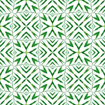 Textile ready ideal print, swimwear fabric, wallpaper, wrapping. Green noteworthy boho chic summer design. Organic tile. Trendy organic green border.