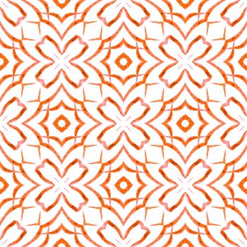 Hand painted tiled watercolor border. Orange impressive boho chic summer design. Tiled watercolor background. Textile ready gorgeous print, swimwear fabric, wallpaper, wrapping.