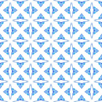 Exotic seamless pattern. Blue enchanting boho chic summer design. Summer exotic seamless border. Textile ready fabulous print, swimwear fabric, wallpaper, wrapping.