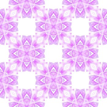 Ikat repeating swimwear design. Purple mesmeric boho chic summer design. Watercolor ikat repeating tile border. Textile ready worthy print, swimwear fabric, wallpaper, wrapping.