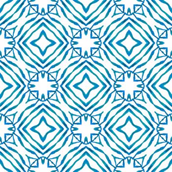 Trendy organic green border. Blue delicate boho chic summer design. Organic tile. Textile ready fancy print, swimwear fabric, wallpaper, wrapping.
