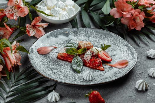 Grilled fruit pizza with fresh strawberries. best summer dessert.