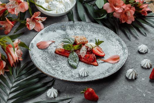 Grilled fruit pizza with fresh strawberries. best summer dessert.