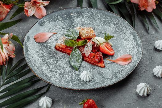 Grilled fruit pizza with fresh strawberries. best summer dessert.