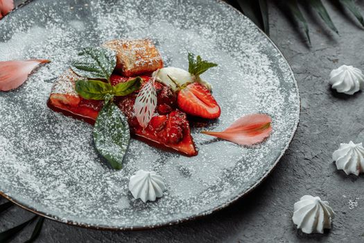 Grilled fruit pizza with fresh strawberries. best summer dessert.