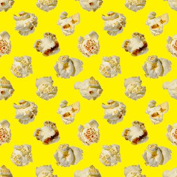 seamless pattern - popcorn. popcorn on a yellow background, pattern for designer. packing design background