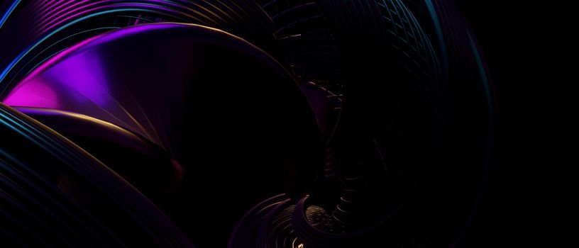 Artistic Abstract Shapes Neon Cyberpunk PurpleBlue Banner Background 3D Render