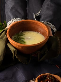 A shot of a dish in hands