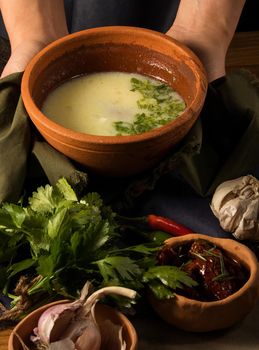 A shot of a dish in hands