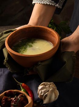 A shot of a dish in hands