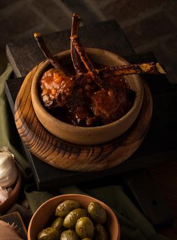 A vertical shot of a tomahawk steak