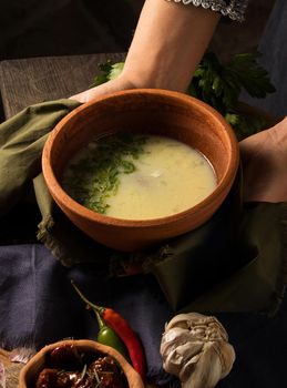 A shot of a dish in hands