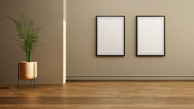 Mockup frames cream light wall 3D Render