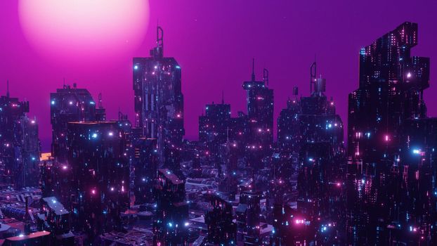 SciFi CityScape Night Scene Awesome Wallpaper Background 3d