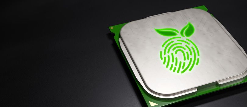 Eco cybersecurity fingerprint glowing CPU Processor banner background 3d