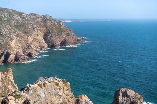 Atlantic ocean view with cliff. View of Atlantic Coast at Portugal, Cabo da Roca. Summer day. Seaside. Coastline. Beautiful landscape