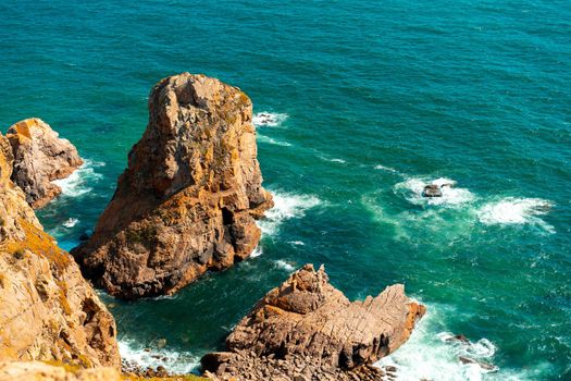 Atlantic ocean view with cliff. View of Atlantic Coast at Portugal, Cabo da Roca. Summer day. Seaside. Coastline. Beautiful landscape