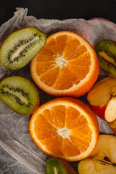 Luxurious fruit background. Studio photography of various fruits isolated on black background. Copy space. high resolution product