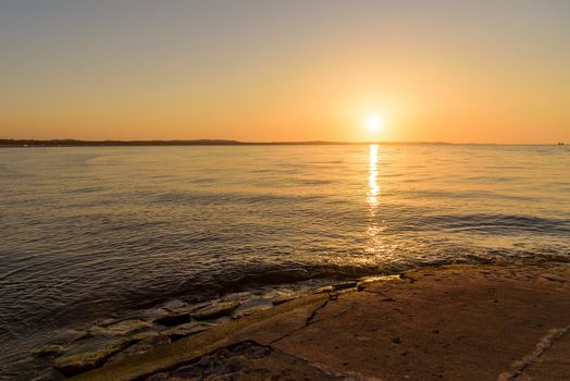 Picturesque sunset at Baltic sea in Swinoujscie in Poland