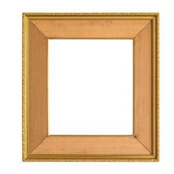 Square decorative golden picture frame isolated on white background with clipping path