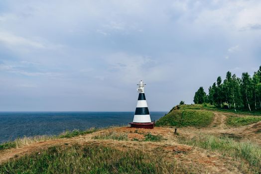 Beacon with the pointer Volga river on russian language