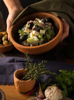 A vertical shot of a luxurious restaurant table with gourmet Georgian dishes