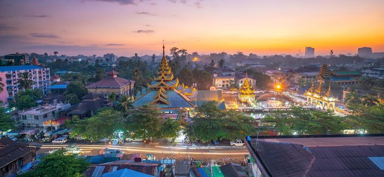 Downtown Yangon city, Myanmar at sunset