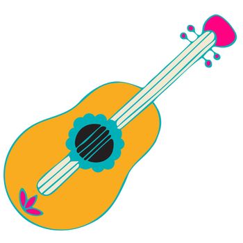 Hand Drawn Yellow Guitar. Day of the Dead, Dia de los Muertos.