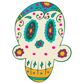 Day of the Dead, Dia de los Muertos. Sugar Skull with Colorful Mexican Elements and Flowers. Fiesta, Halloween, Holiday Poster, Party Flyer.