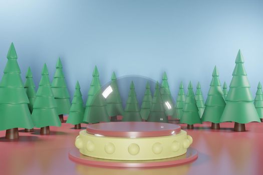 3d rendering illustration of podium for product placement in minimal design in christmas theme. podium stage showcase