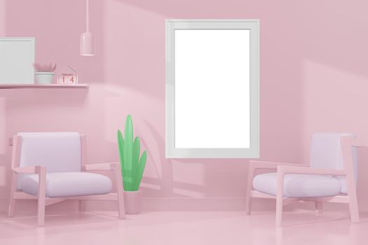 3d rendering illustration of frame mockup in minimal room for placing advertising design 