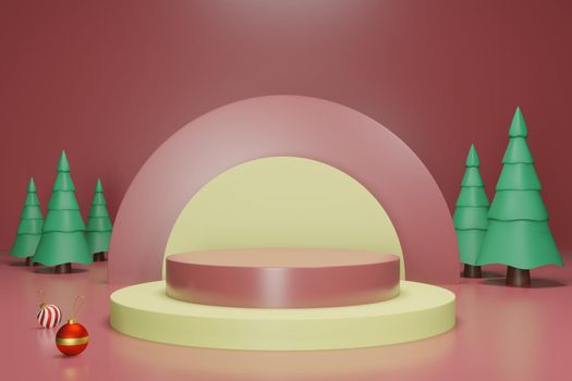 3d rendering illustration of podium for product placement in minimal design in christmas theme. podium stage showcase