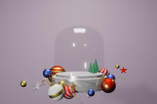 3d rendering illustration of podium for product placement in minimal design in christmas theme. podium stage showcase