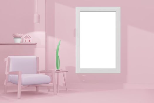 3d rendering illustration of frame mockup in minimal room for placing advertising design 